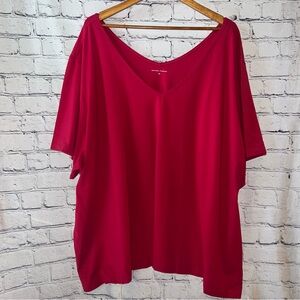 Universal Standard NWT Short Sleeve V-Neck Pima Cotton Tee Red Plus Size 4XL